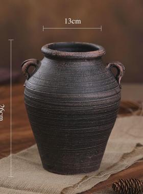 复古陶罐粗陶花瓶摆件中式花盆家居插花土培干花客厅手工做旧仿古