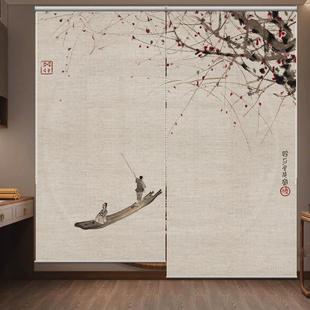 禅意窗帘亚麻卷帘免打孔卷拉式 新中式 升降茶室书房客厅帘子隔断帘