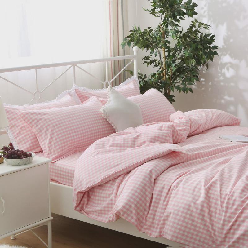 热销9WOR纯棉加厚老粗布床单单件格子简约单人枕套被套炕单可