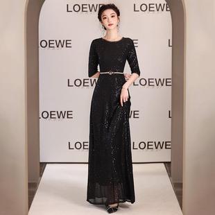 长裙 黑色大合唱团演出女主持指挥服钢琴演奏艺考表演成人晚礼服装