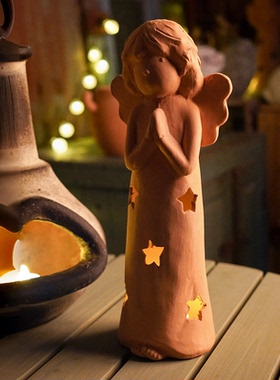 可爱天使摆件红陶风灯花园布置园艺摆件蜡烛灯花园装饰庭院户外