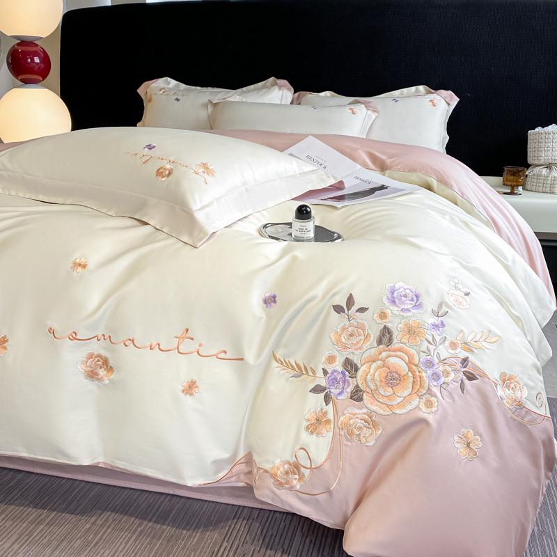 小清新新款全棉四件套绣花四件套圆角床单床裙刺绣被套亲肤长绒棉