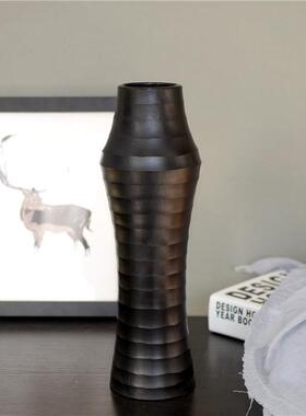 美式乡村风玻璃制品黑色玻璃插瓶花瓶几何形玻璃摆件磨创意刻