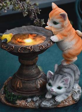 太阳能树脂灯户外工艺品树脂动物雕像猫咪蝴蝶装饰庭院灯花园摆件