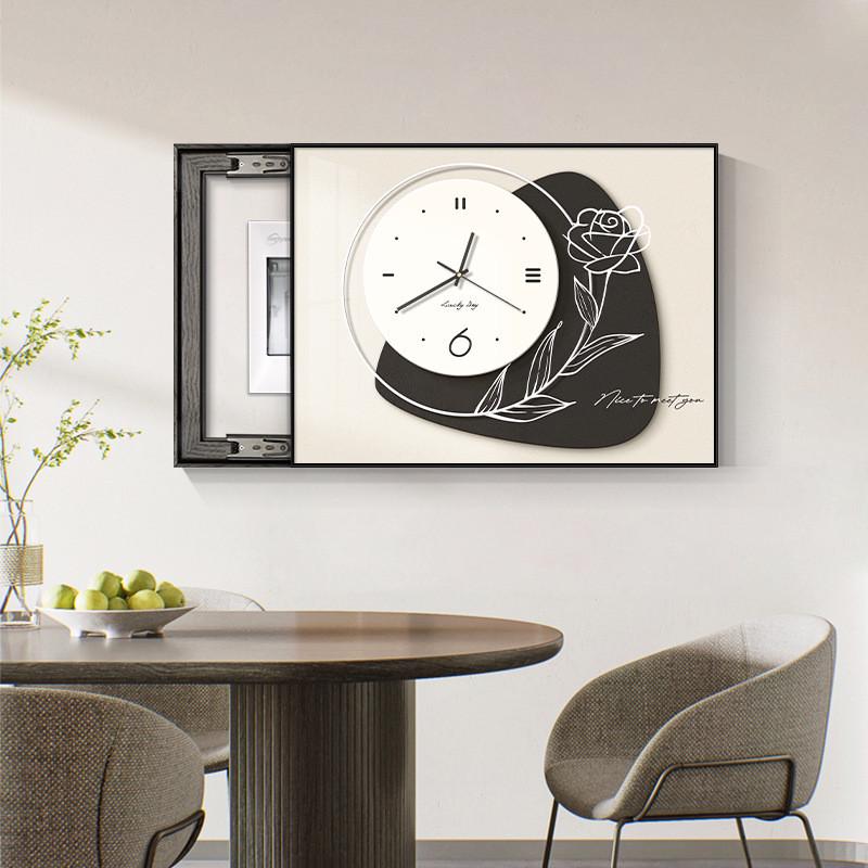 现代简约电表箱装饰画带钟表2023新款高级感客厅配电箱开关盒遮挡