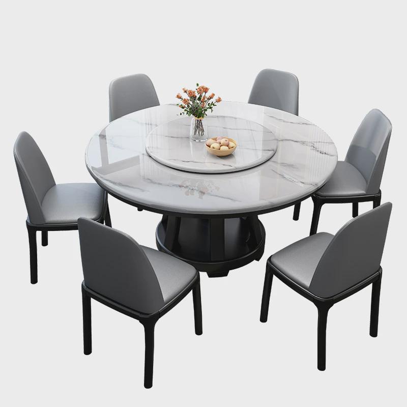 轻奢圆形现代简约大理石餐桌椅组合岩板吃饭圆桌家用小户型带转盘