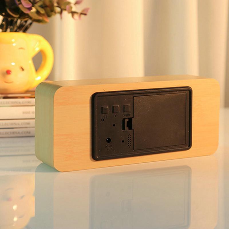 新款创意温湿度led木头钟智能led声控电子闹钟木质数字座钟时钟