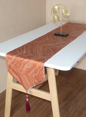 橙色轻奢桌旗简约现代长条餐桌茶几布新中式茶旗客厅电视柜蓝桌布