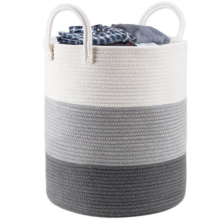 折叠脏衣篮储物棉绳洗衣篮子超大编织篮收纳篮带手柄毯家用杂物篮