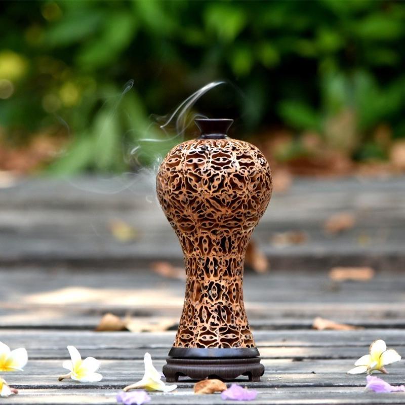 核桃镂空雕刻创意花瓶摆件家用室内香薰炉沉香檀香盘香炉线香仿古