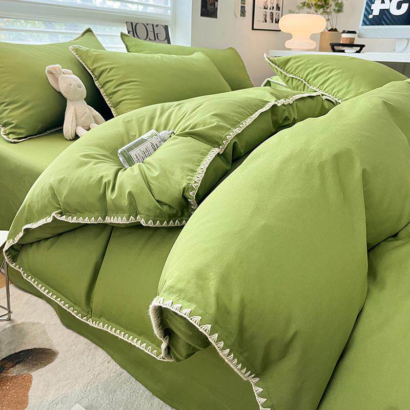 纯棉贝壳绣四件套纯色被套被罩床上用品三件套人宿舍床单全棉被单