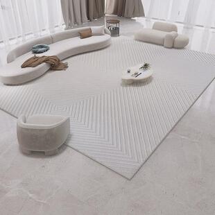 意式卧室地毯素色奶油风客厅茶几毯侘寂风现代简约极简满铺条纹
