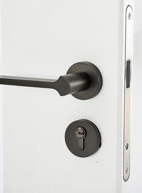 现代简约门锁室内卧室静音门锁卫生间实木房通用锁具黑钢拉丝门锁