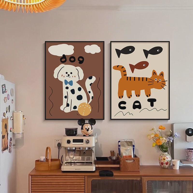 卡通动物卧室床头装饰画美拉德餐厅挂画多巴胺艺术客厅桌面摆台画图片