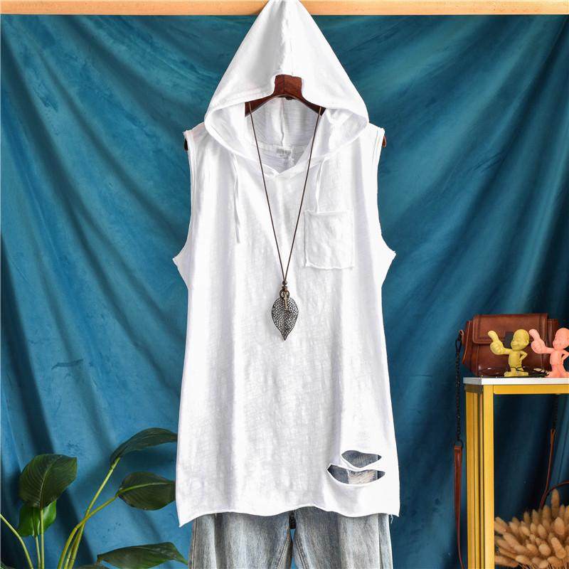 破洞中长款连帽女外穿内搭宽松大码竹节纯棉秋冬无袖打底帽衫,女装/女士精品,背心吊带,淘宝优惠券,粉丝福利购,淘宝优惠卷