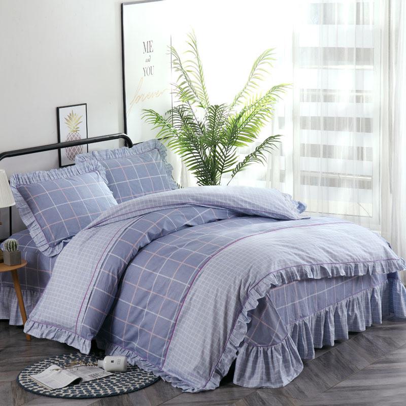 47n四件套床上用品荷叶花边四件套床裙款公主风窄幅韩版被套套装