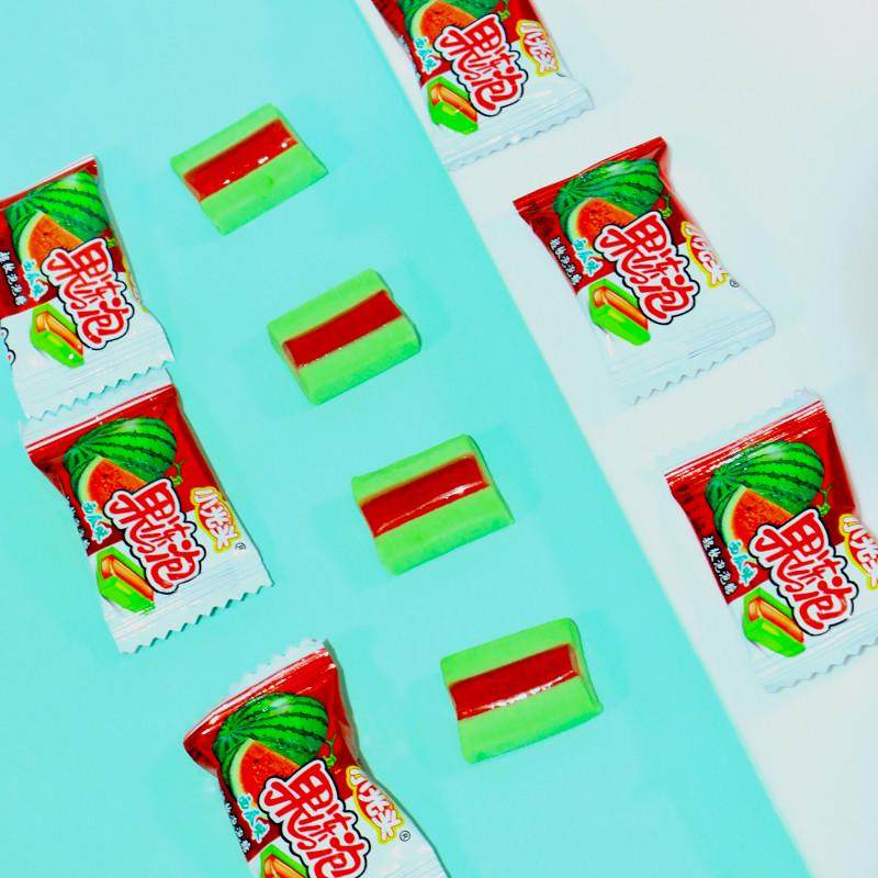 果冻泡泡糖桶装儿童夹心口香糖708090后怀旧经典小零食童年西瓜糖