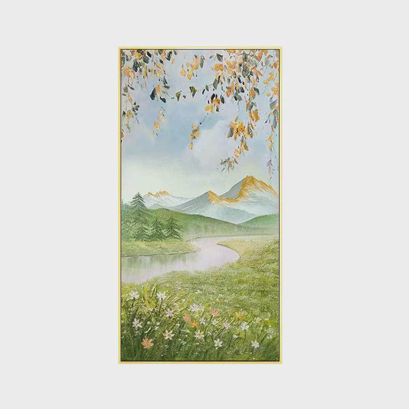 玄关手绘装饰画现代简约轻奢入户走廊装饰画过道挂画风景油画大气
