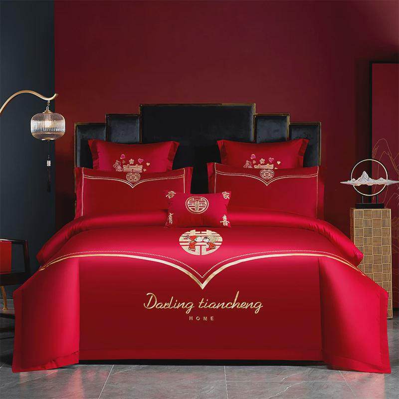 婚庆四件套结新婚床品刺绣被套红色婚嫁婚礼婚房婚床喜庆中式套件,床上用品,婚庆床品套件,淘宝优惠券,粉丝福利购,淘宝优惠卷