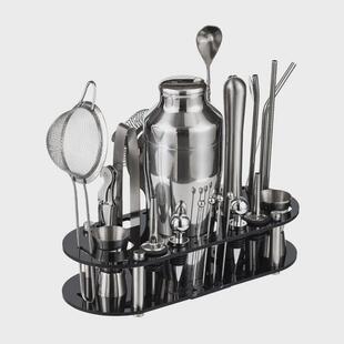 酒吧款不锈钢调酒器套装雪克壶摇酒杯爆调酒工具带亚克力底座