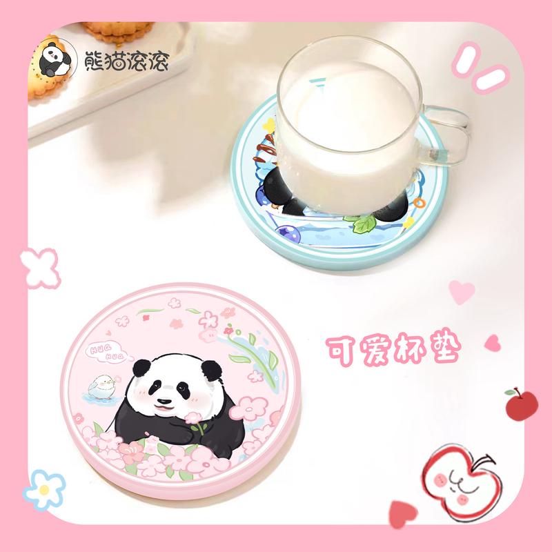 【大熊猫原创花花杯垫】可爱卡通熊猫耐热杯垫创意防滑隔热垫定制