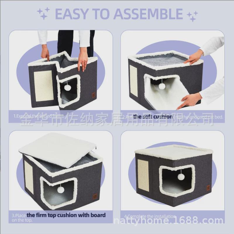跨境热销宠物正方体狗窝四季通用带猫抓板可折叠猫窝猫窝厂家定制