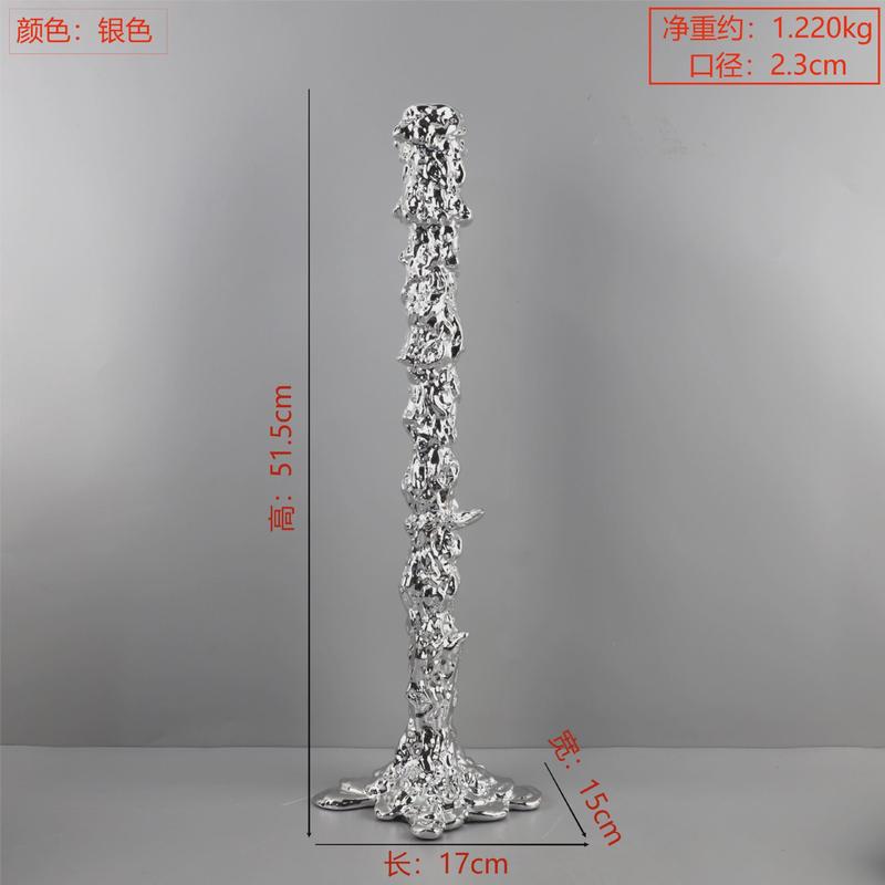 现代餐厅树脂电镀银色氛围融化烛台客厅极简酒店样板房家居装饰品