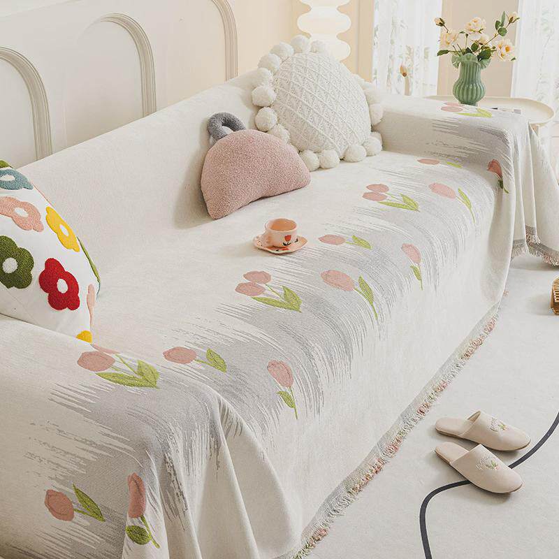 雪尼尔沙发巾四季通用网红沙发毯可爱田园风沙发套罩全盖沙发盖布