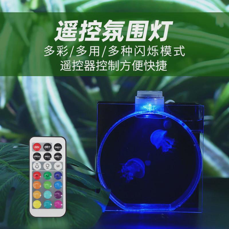 smartf迷你桌面水母缸鱼缸生态发光水母瓶七彩遥控变色儿童节礼品
