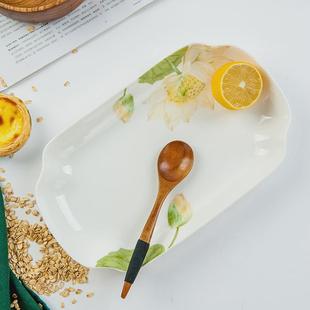 家用骨瓷蒸全鱼盘碟子12英寸菜鱼盘长方形陶瓷花边深汤鱼盘