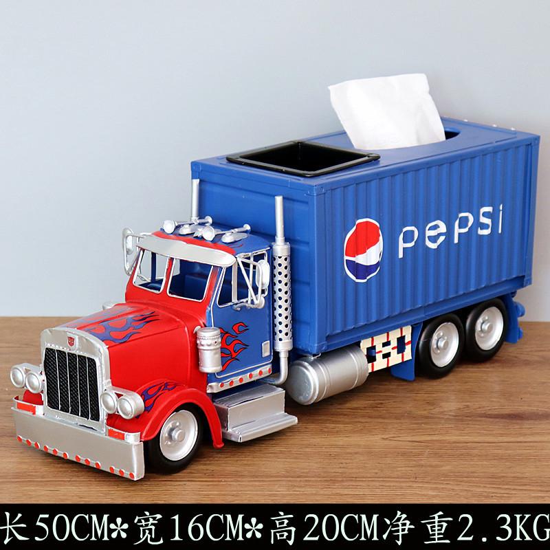 酷欧复古卡车模型金属铁艺擎天柱手工餐纸巾盒客厅摆件家居装饰品