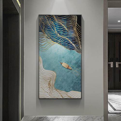 入户玄关装饰画新中式挂画竖版酒店酒店民宿抽象线条走廊过道壁画