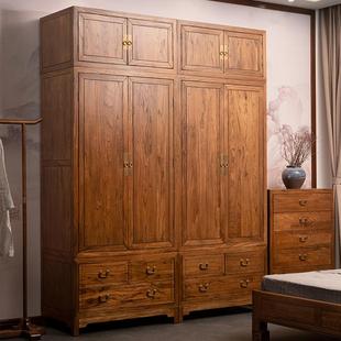 溪木工坊新中式实木衣柜老榆木储物柜拉手柜门衣橱卧室衣帽间柜子