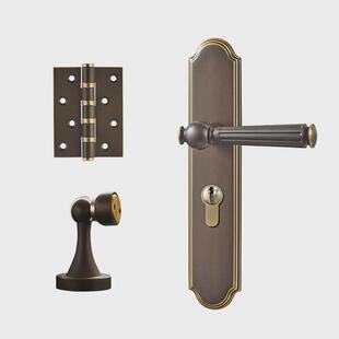 卧室分体门锁木门锁静音全铜法式轻奢欧式房间磁吸金色家用门把手