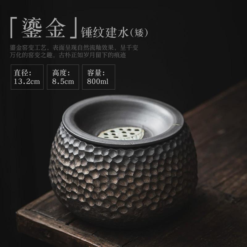 中式粗陶建水家用带盖茶钵茶渣缸陶瓷茶洗茶渣桶水孟杯洗茶道配件