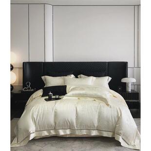 120支棉四件套马匹轻奢锦缎提花被套柔软全棉镂空花边床品