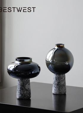 Best west 新中式大理石玻璃花瓶摆件 家居样板间设计师高档花器