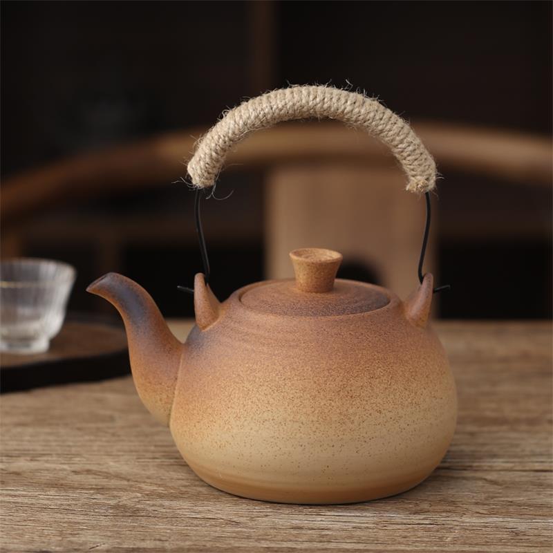天宝柴烧煮茶陶壶电陶炉专用煮水壶竹提梁泡茶壶老岩泥煮茶神器