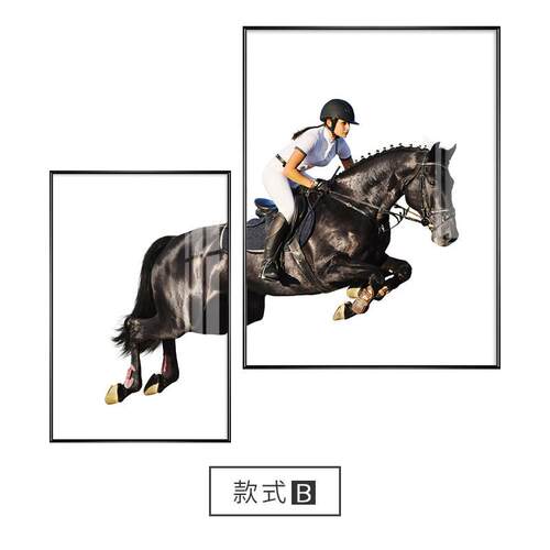 轻奢客厅装饰画现代简约黑白创意马术餐厅北欧组合过道挂画墙壁画