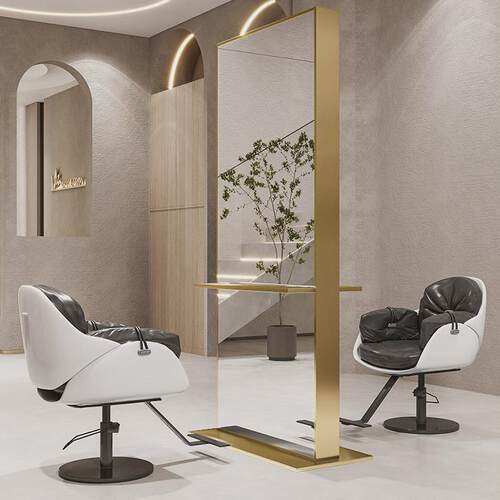 gy新款网红美发店镜台单双面落地镜理发镜子带底座托盘座工作室专