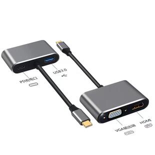 热销type-c转hdmi+vga扩展坞一高清转接线转换hub集线器4合1typec