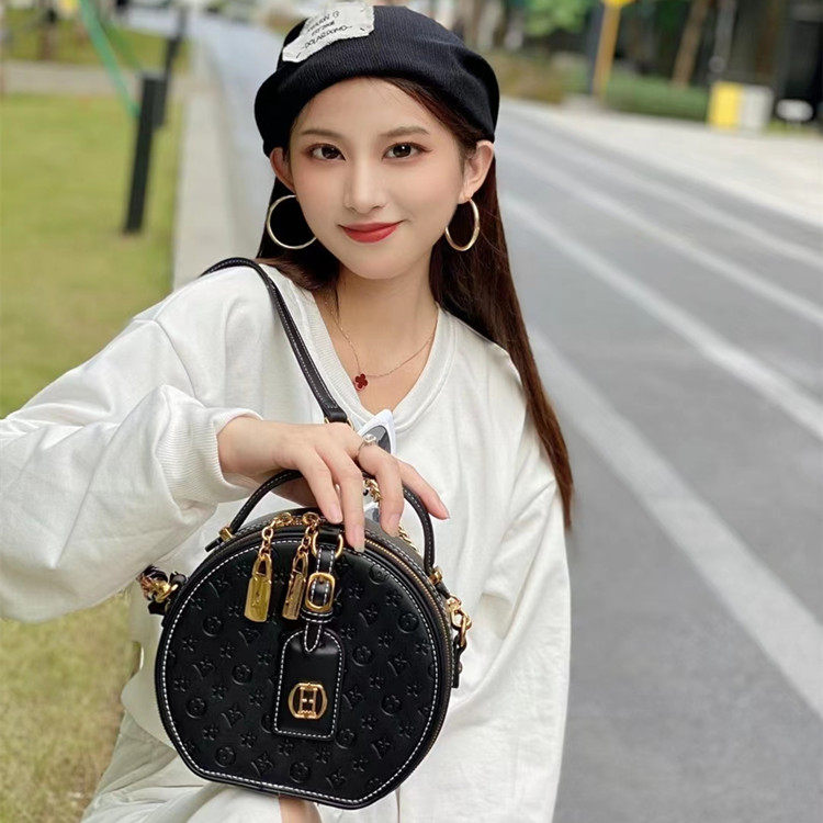手提包女2022新款老花盒子网红小圆包时尚百搭大容量单肩斜挎女包