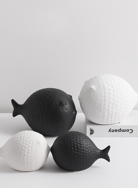 创意鱼装饰品摆件极简黑色家居客厅电视柜书柜酒柜放置架工艺礼品