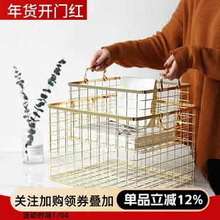 铁艺带手提脏衣篓收纳筐家用大容量储物篮子玩具零食筐杂物金属框