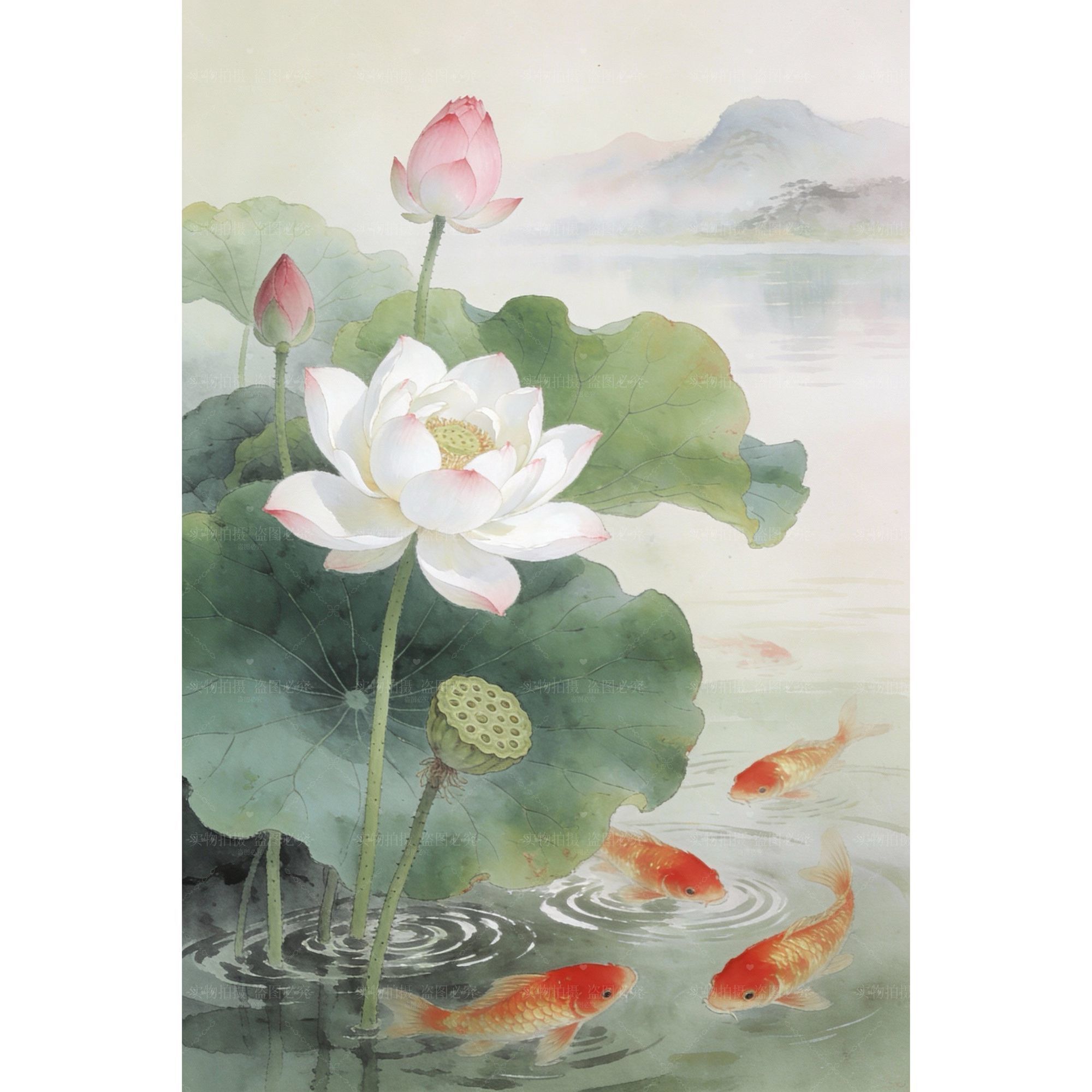 荷花净秽防水贴纸客厅玄