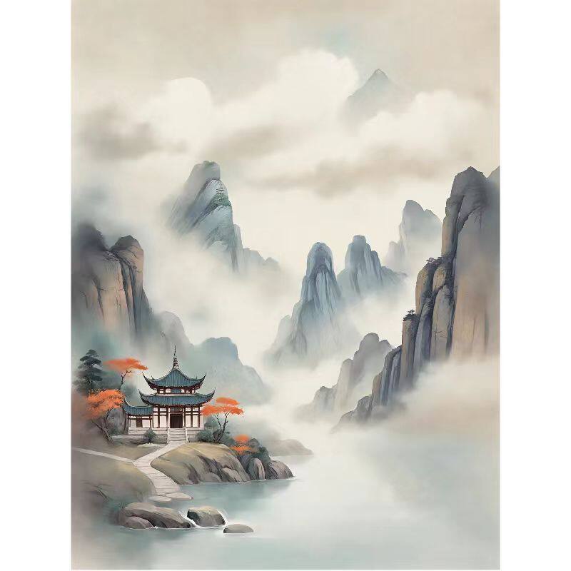 国风水墨画仿真图案贴纸