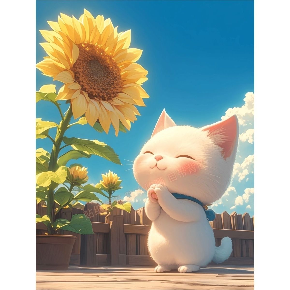 治愈向日葵猫咪自粘贴纸
