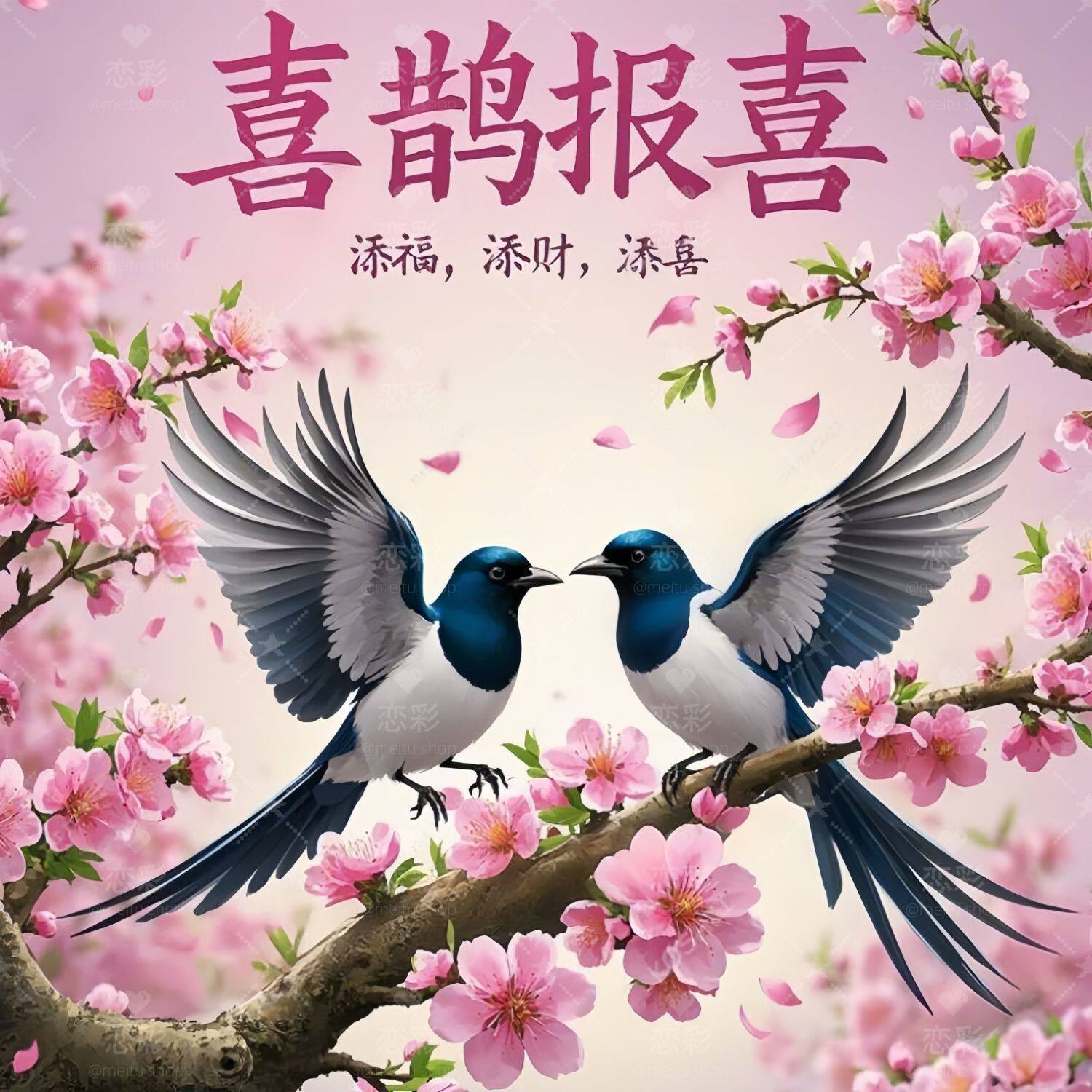 喜鹊报喜桃花转运装饰贴