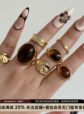 B.treasure金色琥珀复古戒指套装