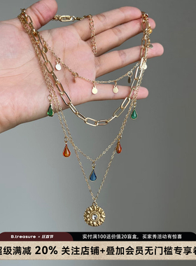 B.treasure复古多层叠戴彩宝项链
